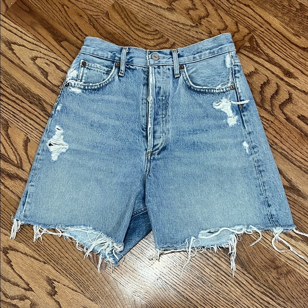 Agolde Light Blue Distressed Jean Shorts 5” Inseam